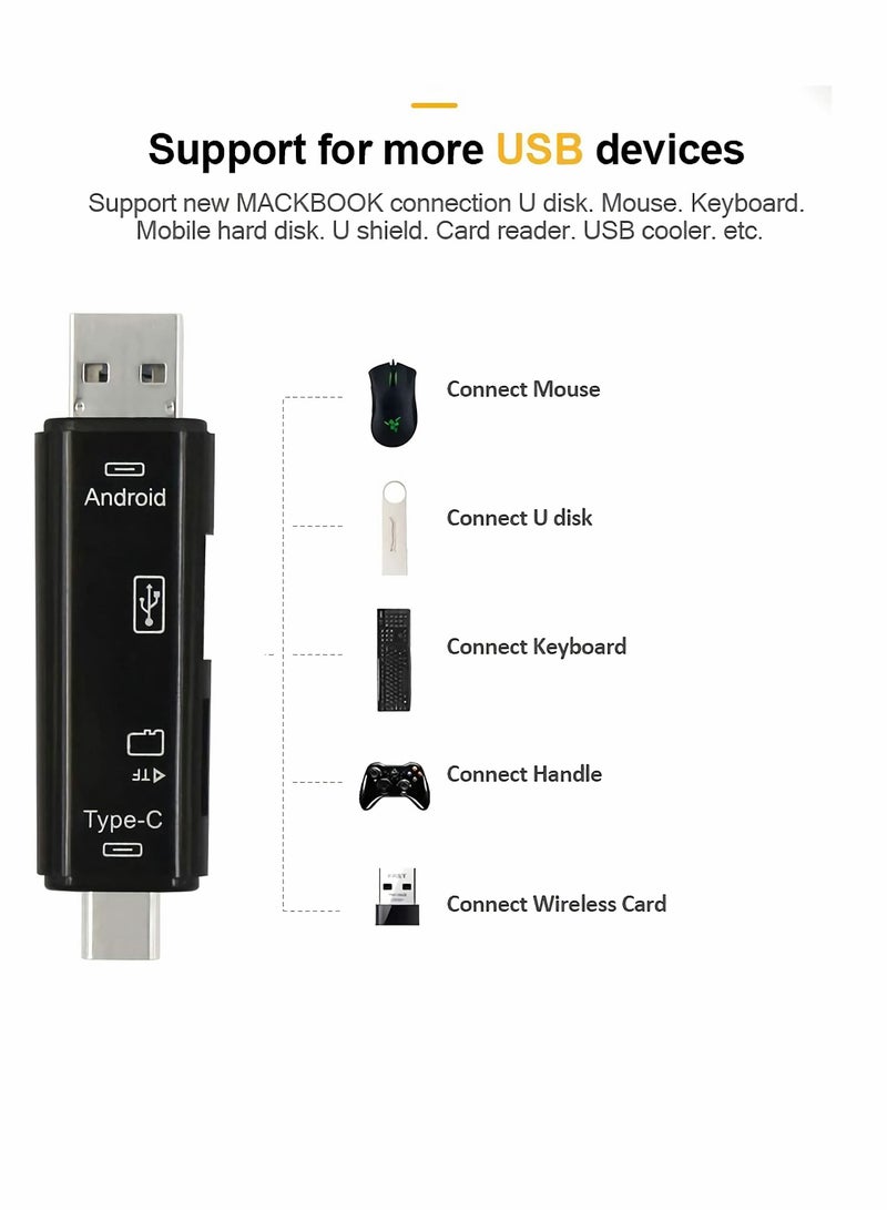 Micro SD TF Card Reader 5-in-1,USB 3.0,USB C,Android Interface,TF and USB 2.0 Adapter for MacBook,Laptop,Android Phone,Computers,Camera,Type-C Devices,Compatible with Windows,Android, Black