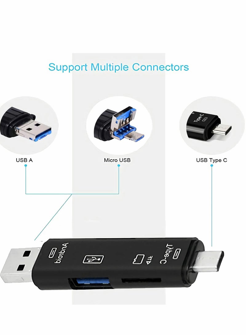 Micro SD TF Card Reader 5-in-1,USB 3.0,USB C,Android Interface,TF and USB 2.0 Adapter for MacBook,Laptop,Android Phone,Computers,Camera,Type-C Devices,Compatible with Windows,Android, Black
