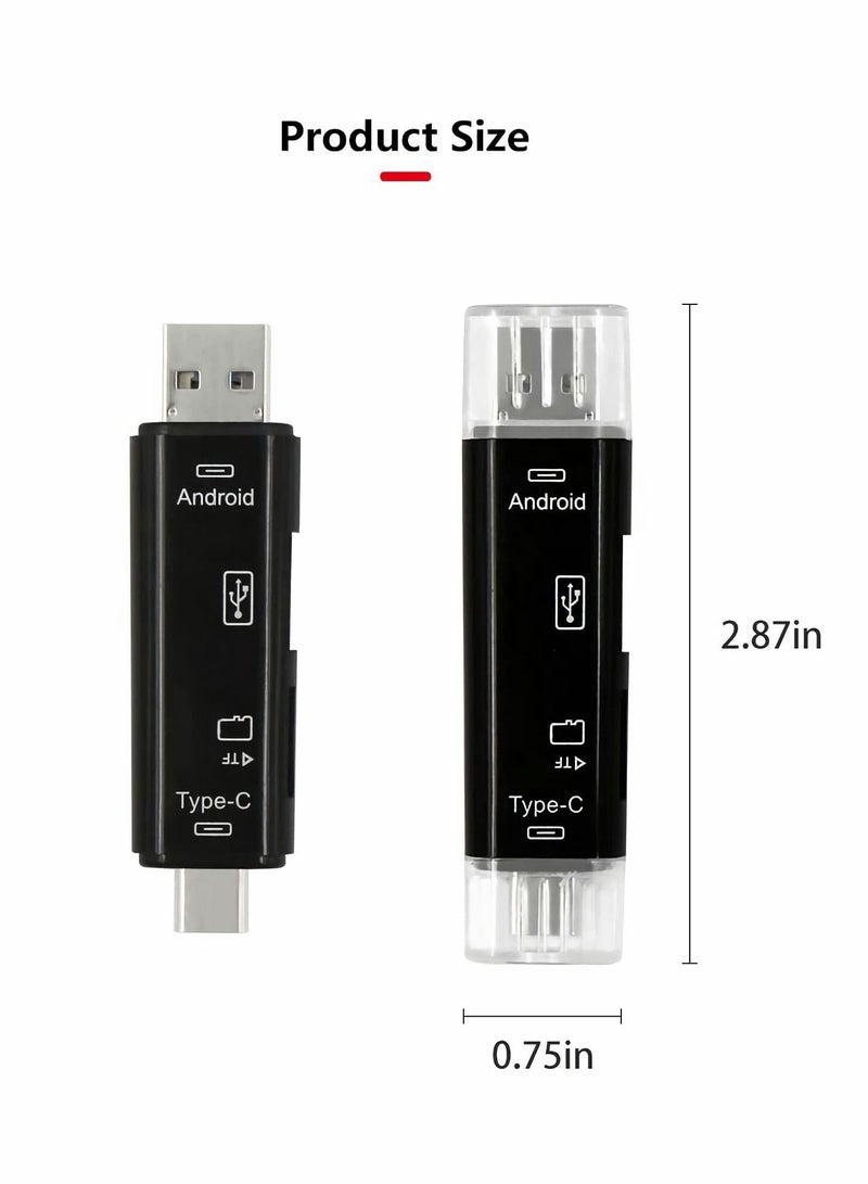 Micro SD TF Card Reader 5-in-1,USB 3.0,USB C,Android Interface,TF and USB 2.0 Adapter for MacBook,Laptop,Android Phone,Computers,Camera,Type-C Devices,Compatible with Windows,Android, Black