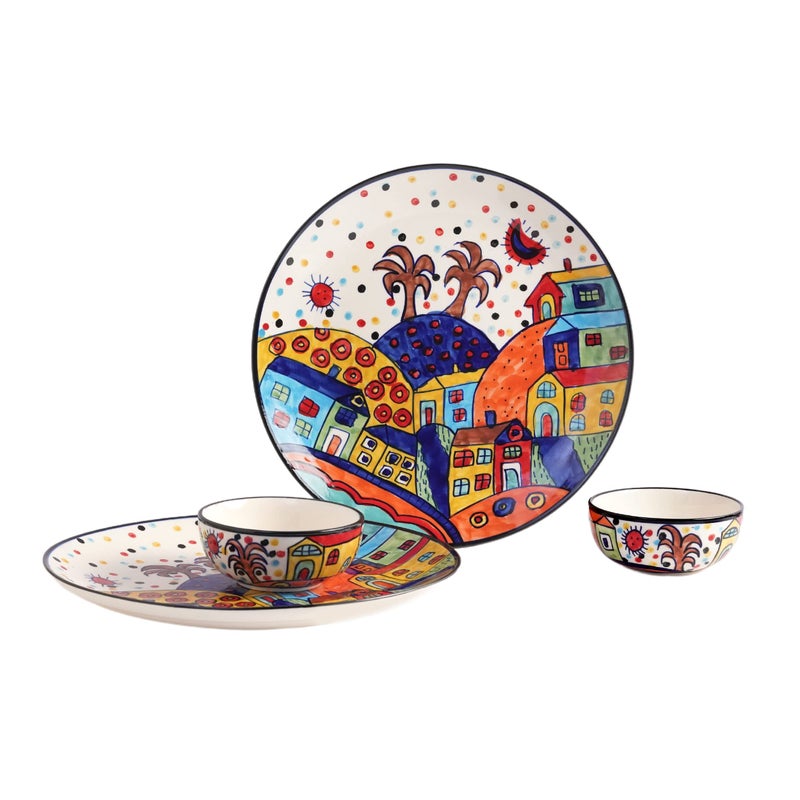 Yourowndcor Ceramic 'Hut Dining Family Pack' Serving Plate and Bowl Dinnerware Set (2 Plate 10 Inches, 2 Bowls, Multicolor) - Image 2