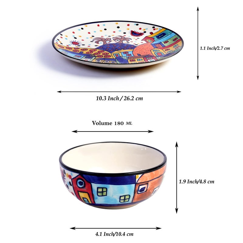 Yourowndcor Ceramic 'Hut Dining Family Pack' Serving Plate and Bowl Dinnerware Set (2 Plate 10 Inches, 2 Bowls, Multicolor) - Image 4