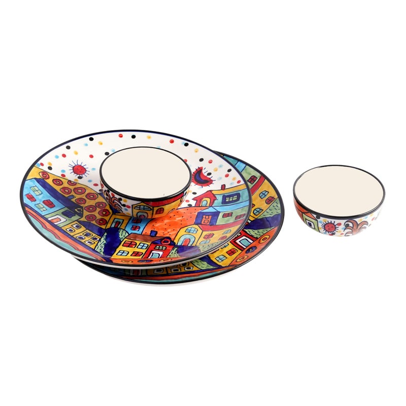 Yourowndcor Ceramic 'Hut Dining Family Pack' Serving Plate and Bowl Dinnerware Set (2 Plate 10 Inches, 2 Bowls, Multicolor) - Image 3