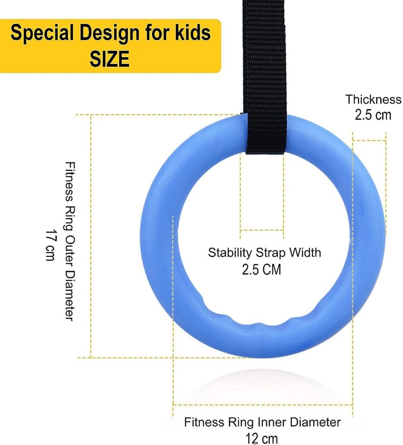 BOFFLE Kids Gymnastics Rings Play Set – Indoor/Outdoor Hanging Fitness Toys for Boys & Girls | Adjustable 170 cm Strap | 25 mm Grip Rings for Strength, Balance & Fun - Image 3
