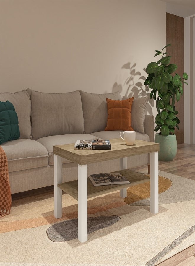 Pilati Coffe Table for living room.84 x 57 x 7.5 cm Brown/White Color  - Image 1