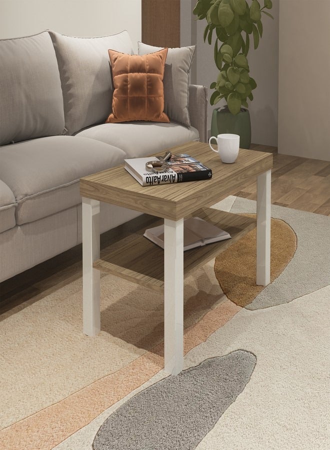 Pilati Coffe Table for living room.84 x 57 x 7.5 cm Brown/White Color  - Image 2