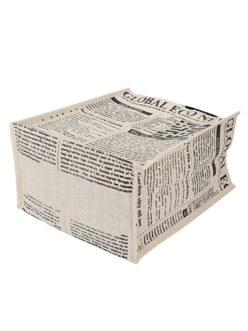 Jute Cottage Eco-Friendly Lunch & Shopping Bag for Men & Women | 15x13x8 in White Jute with Newspaper Print | Handcrafted Sustainable Tiffin & Carry Tote for Office, Travel, Daily Use - Image 5