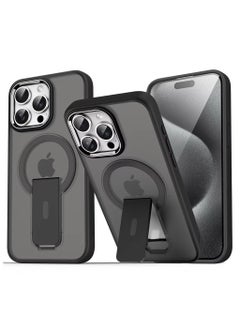 Generic Luxury For Magsafe Folding Stand Magnetic Phone Case For iPhone 16 Pro Max Matte Translucent Back Cover Caps (Black)  - Image 1