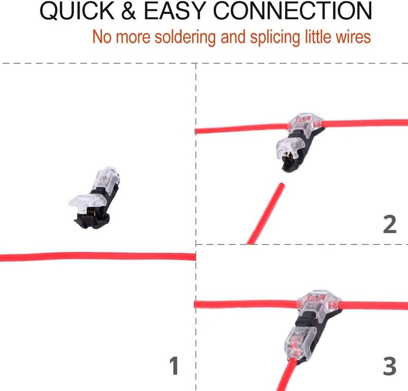Brightfour Low Voltage Wire splice connectors - Pack of 12 Quick Solderless T Tap Connector 1 Pin,Rock Solid Connector for 24-20 AWG Cable for Vehicle/audio/video/Lighting and Automotive Uses - Image 4