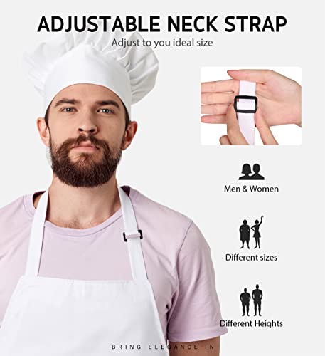 Syntus 2 Pack Adjustable Bib Apron Waterdrop Resistant with 2 Pockets Cooking Kitchen Aprons for BBQ Drawing, Women Men Chef, White - Image 5