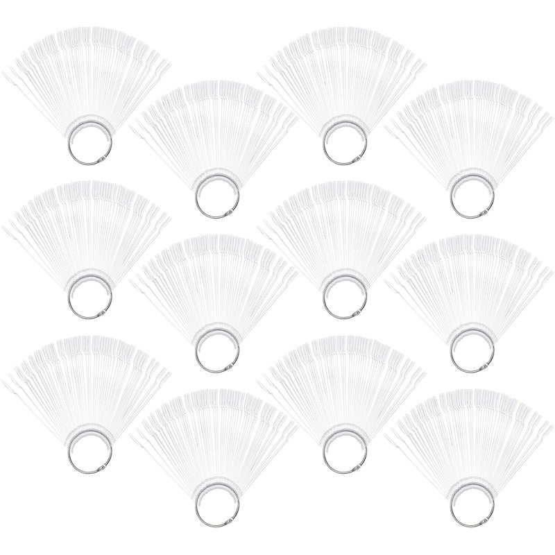 Hedume 12 Set Total 600 Tips Clear Nail Swatches Sticks with Metal Screw Split Ring Holder Transparent Fanshaped Nail Art Tips Nail Art Supplies for Nail Art Polish Display and Home DIY