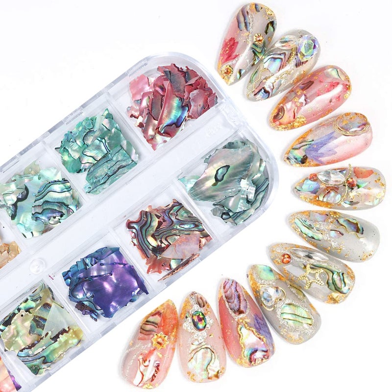 Vezocim Abalone Seashell Nail Art Sequins, 3D Irregular Thin Nail Art Glitter Flakes Design, Mermaid Shell Slices Decorations UV Gel Shiny Accessories, Ocean Rivet Acrylic Nails Supplies for Women Girls - Image 4
