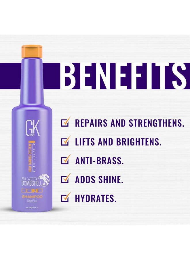 GK Hair Global Keratin Silver Bombshell Purple Shampoo (9.5 Fl Oz/280ml) For Blonde, Platinum, Ash, Silver & Gray Hair Moisturizes Dry & Damaged Removes Yellow Brassy Tones - Image 2
