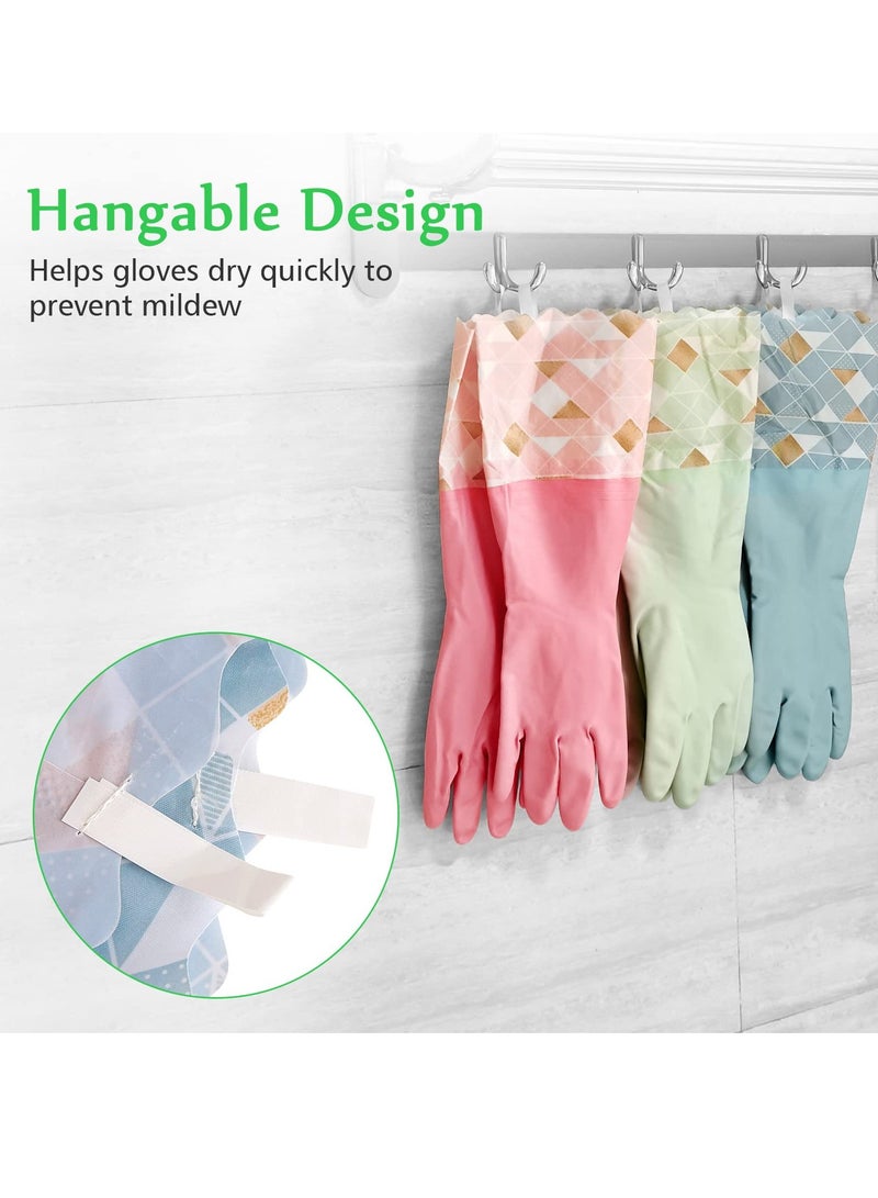 SYOSI 3 Pairs Cleaning Gloves for Winter Plus Velvet Reusable Household Kitchen Dishwashing Glove Latex Free Non Slip Waterproof Long Sleeves Keep Warm From Cold for Kitchen Cleaning Pet Care and more - Image 5