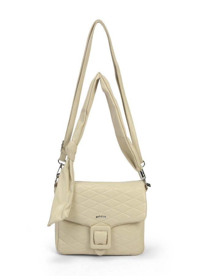 Mochi Women White Casual PU Soft Body Magnet closure Quilted Shoulder Bag (66-747) - Image 1