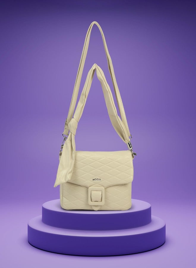Mochi Women White Casual PU Soft Body Magnet closure Quilted Shoulder Bag (66-747) - Image 2