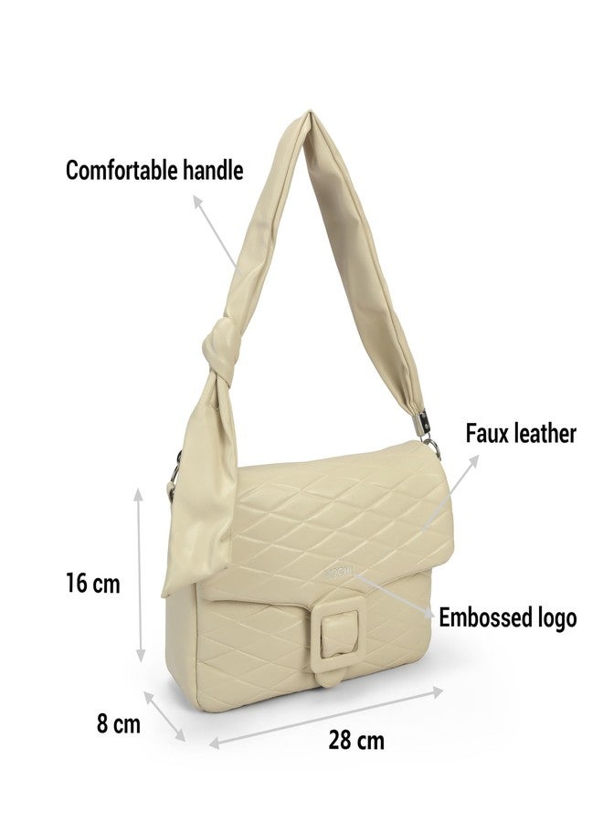 Mochi Women White Casual PU Soft Body Magnet closure Quilted Shoulder Bag (66-747) - Image 3