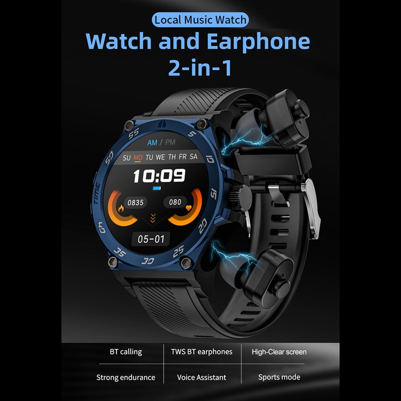 Smartwatch with Earbuds 1.53-inch IPS High-Clear Screen Sports Health Monitoring Sleep Monitor Watch IP67 Waterproof BT5.0 TWS Earbuds Long Endurance 100+ Multi-sport Modes BT Call for Men Women - Image 2