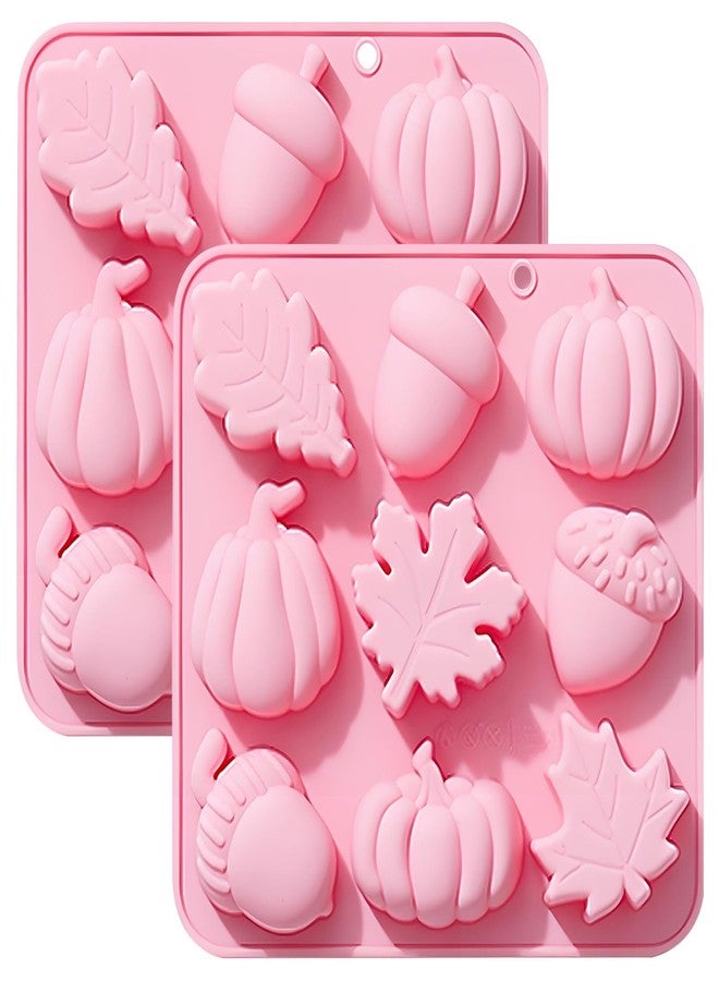 Fchil Fall Harvest Silicone Mold Set, 2 Pack Pink Baking Molds with Pumpkin, Acorn, Maple Leaf Design - Image 1