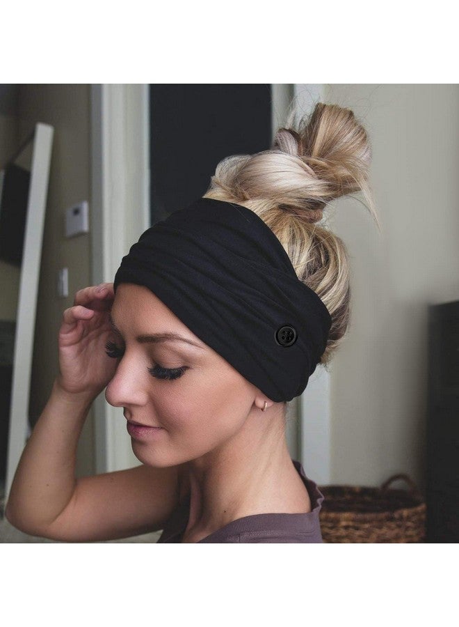 TERSE 2 Packs Headbands With Buttons For Mask Ear Savers 7’’ Extra Wide Non Slip Nurse Headband For Women Men Doctors Black Elastic Ears Protector Head Bands Sweatband Hair Accessories… - Image 3