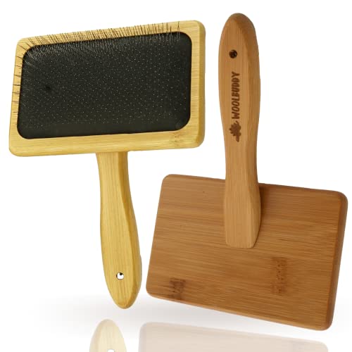 Woolbuddy Wool Carder Brush – Hand Carders for Wool, Needle Felting & Pet Grooming Tool – Fine Tooth Fiber Blending Brush with Bamboo Handle - Image 1