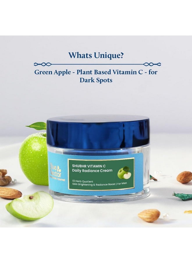 Blue Nectar Plant Based Vitamin C Face Cream For Glowing Skin Dark Spot Removal Cream For Men With Green Apple And Almond Oil 13 Herbs 50G  - Image 1