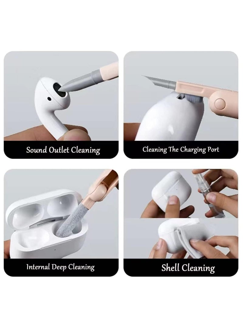 7 In 1 Keyboard Cleaning Brush Kit, Multifunctional Keyboard Earphone Cleaner Tools with Flannel Sponge, Spray Bottle, Keycap Buckle, High-density Brush and Cleaning Pen