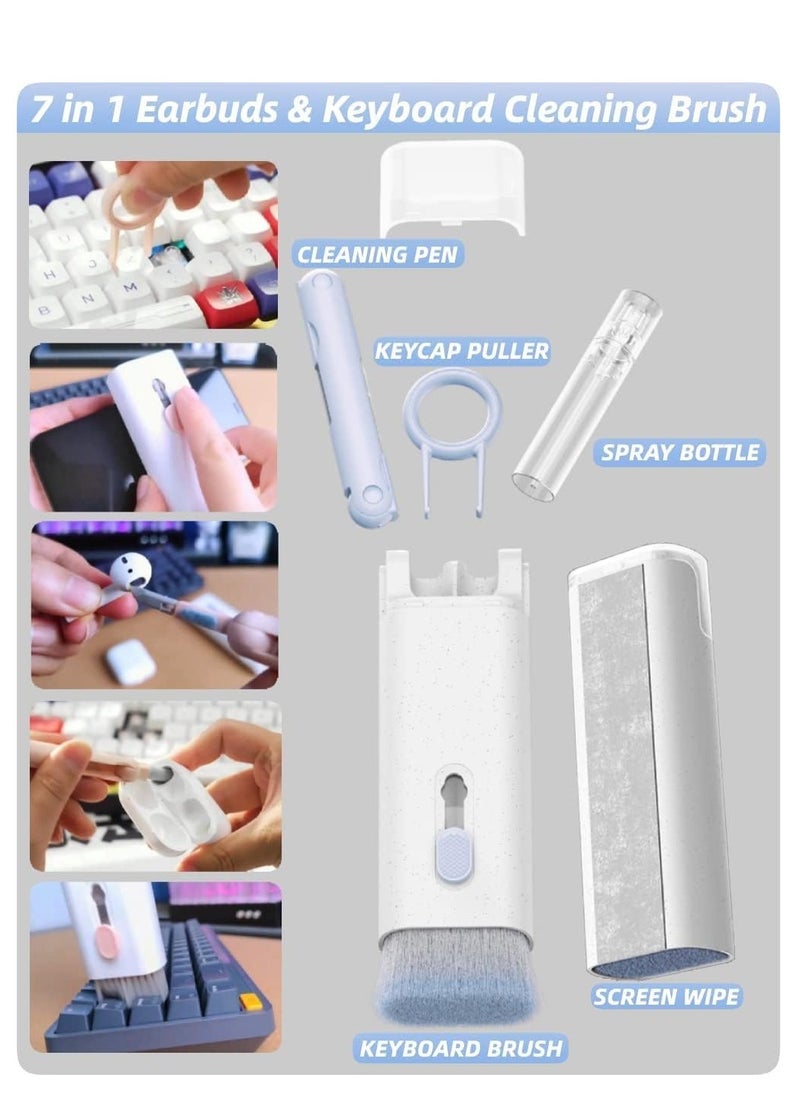 7 In 1 Keyboard Cleaning Brush Kit, Multifunctional Keyboard Earphone Cleaner Tools with Flannel Sponge, Spray Bottle, Keycap Buckle, High-density Brush and Cleaning Pen