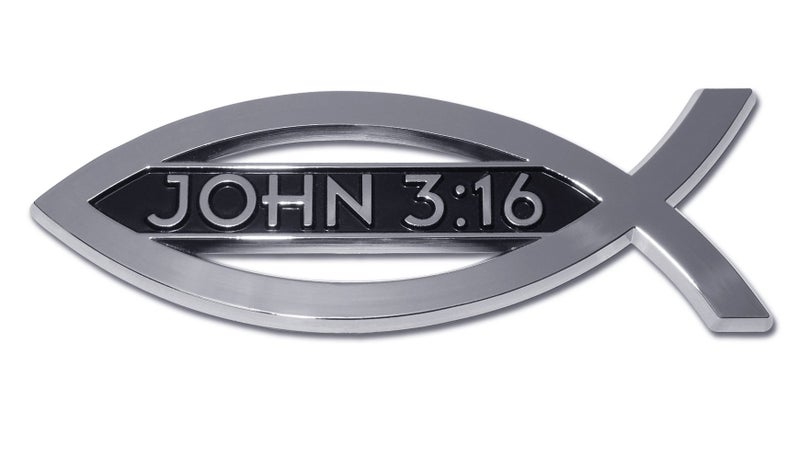 Elektroplate Christian Fish with John 316 OEM Chrome Emblem for Cars Trucks and All Auto Universal Fit at 4 x 14 Weatherproof