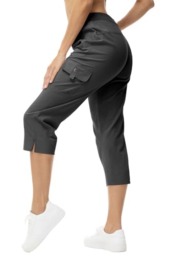 YSENTO Womens Cargo Capri Pants with Pockets Summer Bottoms Lightweight Quick Dry Hiking Athletic Joggers Dark Grey XL - Image 1