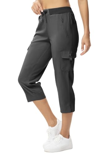 YSENTO Womens Cargo Capri Pants with Pockets Summer Bottoms Lightweight Quick Dry Hiking Athletic Joggers Dark Grey XL - Image 3