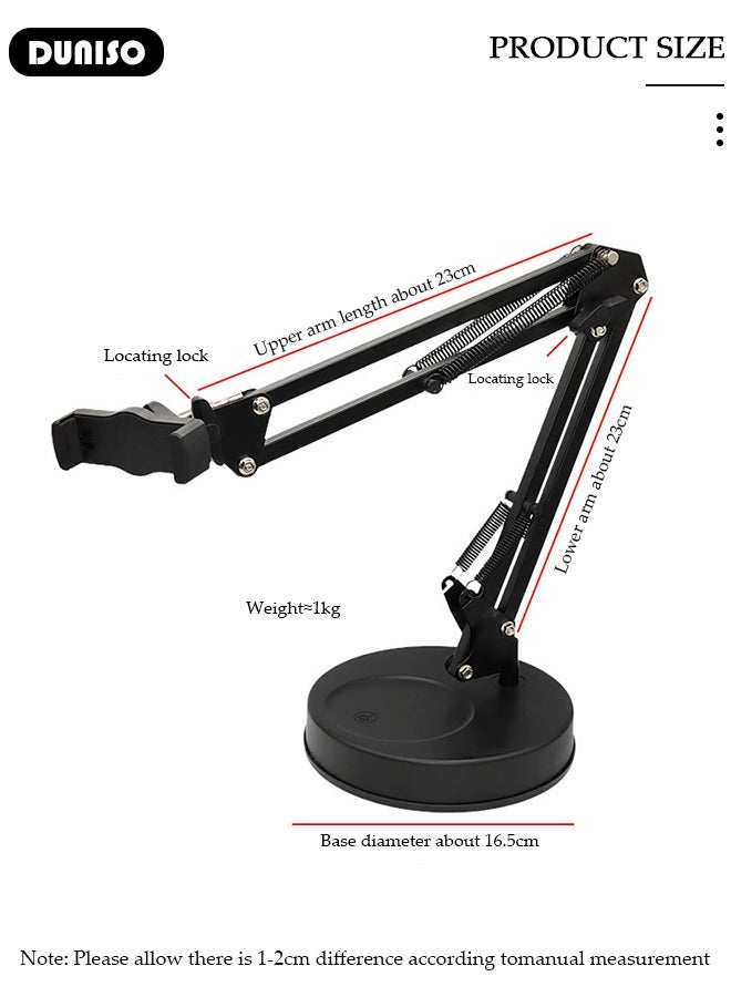 DUNISO Cell Phone Stand Mount for Desk, Adjustable Height and Angle Phone Holder, Articulating Arm Phone Mount Table Top with Base for Most Phones, 360 Degree Rotating Desktop Phone Stand with Bluetooth Remote Control for Makeup, Photo Selfie, Video Recording, Live Streaming  - Image 2