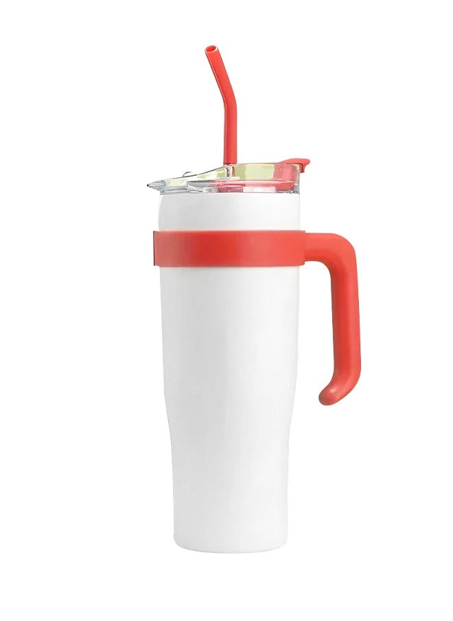 Occuwzz - Double Wall Vacuum Cup With Straw And Handle Stainless Steel Coffee Cup Leak Proof Lid For Travel Office Insulated Cup White - Image 1