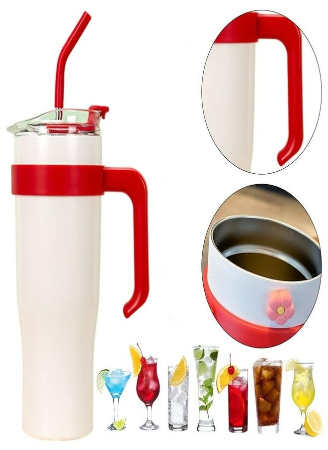 Occuwzz - Double Wall Vacuum Cup With Straw And Handle Stainless Steel Coffee Cup Leak Proof Lid For Travel Office Insulated Cup White - Image 1