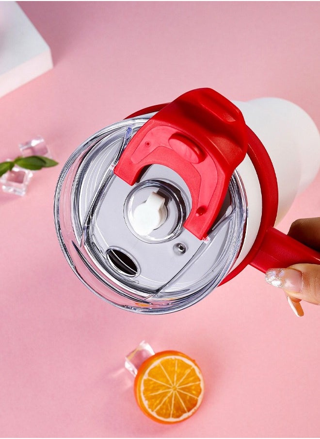 Occuwzz - Double Wall Vacuum Cup With Straw And Handle Stainless Steel Coffee Cup Leak Proof Lid For Travel Office Insulated Cup White - Image 1