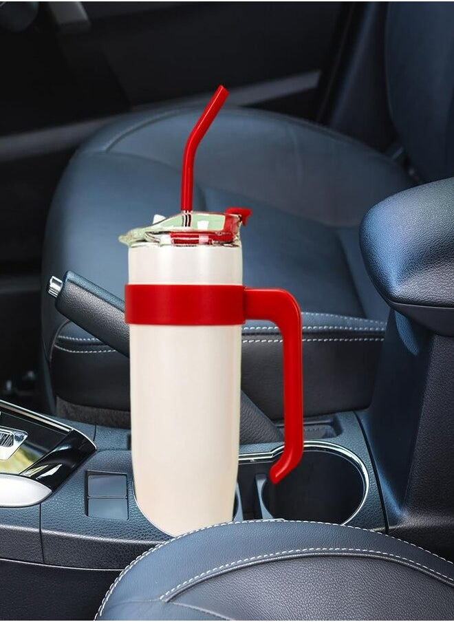 Occuwzz - Double Wall Vacuum Cup With Straw And Handle Stainless Steel Coffee Cup Leak Proof Lid For Travel Office Insulated Cup White - Image 1