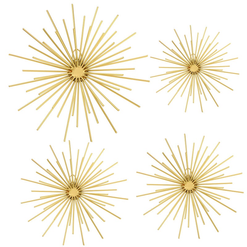 Shimeyao 4 Pcs Metal Starburst Wall Decor Gold Metal Wall Art 3D Spike Bling Finish Star Burst Hangings Accents Sculptures Set Modern Mid Century Decorations for Living Room Bedroom Entryway - Image 2