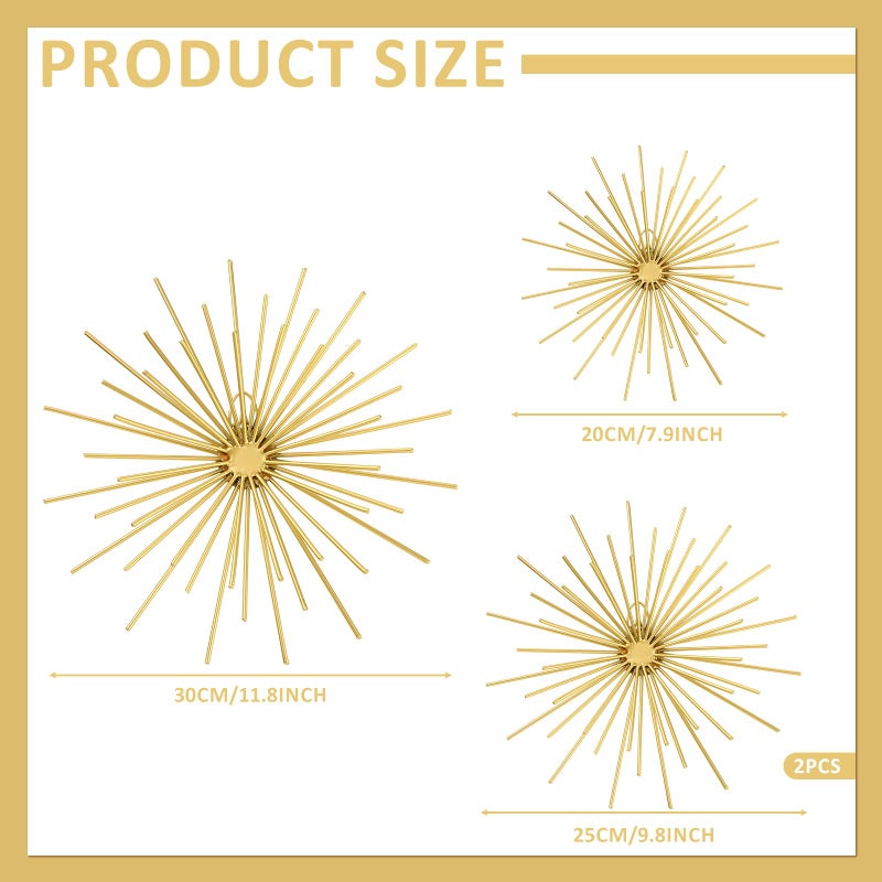 Shimeyao 4 Pcs Metal Starburst Wall Decor Gold Metal Wall Art 3D Spike Bling Finish Star Burst Hangings Accents Sculptures Set Modern Mid Century Decorations for Living Room Bedroom Entryway - Image 4