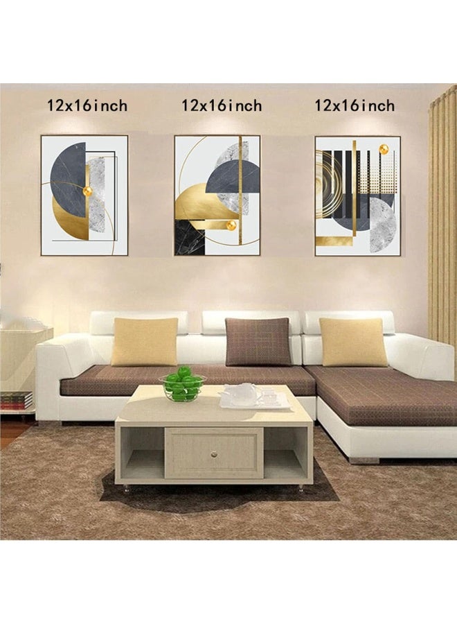 Home Trove Moudamion 3Pcs Gold Canvas Wall Art Decor, Nordic Luxury Geometric Abstract Grey Black And Gold Framed Painting Poster Print For Living Room, Marble Wall Painting For Bedroom Dining Room 12X16 Inch  - Image 2
