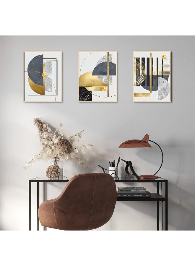 Home Trove Moudamion 3Pcs Gold Canvas Wall Art Decor, Nordic Luxury Geometric Abstract Grey Black And Gold Framed Painting Poster Print For Living Room, Marble Wall Painting For Bedroom Dining Room 12X16 Inch  - Image 3