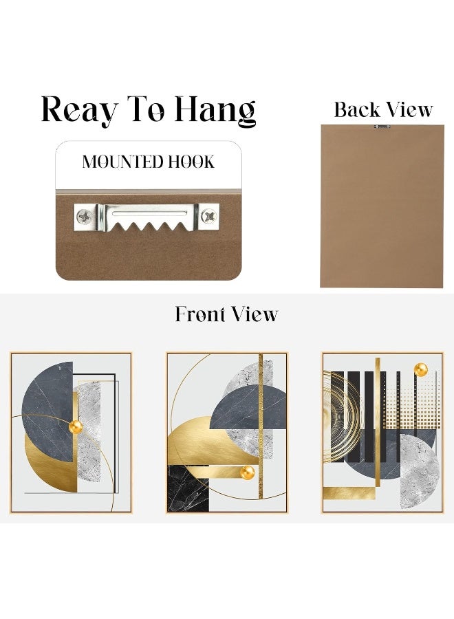 Home Trove Moudamion 3Pcs Gold Canvas Wall Art Decor, Nordic Luxury Geometric Abstract Grey Black And Gold Framed Painting Poster Print For Living Room, Marble Wall Painting For Bedroom Dining Room 12X16 Inch  - Image 5