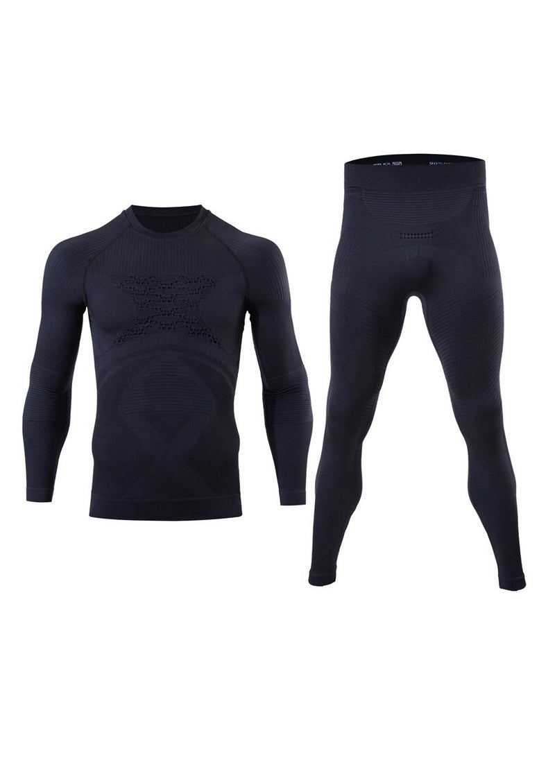 Generic - Skiing Sports Function Underwear Single Guide Wet Suction and Discharge Quick-drying Running Fitness Compression Long Sleeve Pants Two-piece Set Black - Image 1