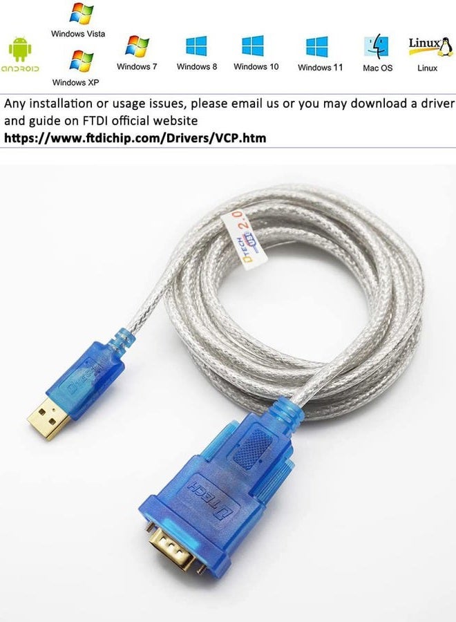 DTech USB to 9 Pin Male RS232 Serial Port Cable 16 Feet with FTDI Chip Supports Windows 10, 8, 7 and Mac Linux - Image 4