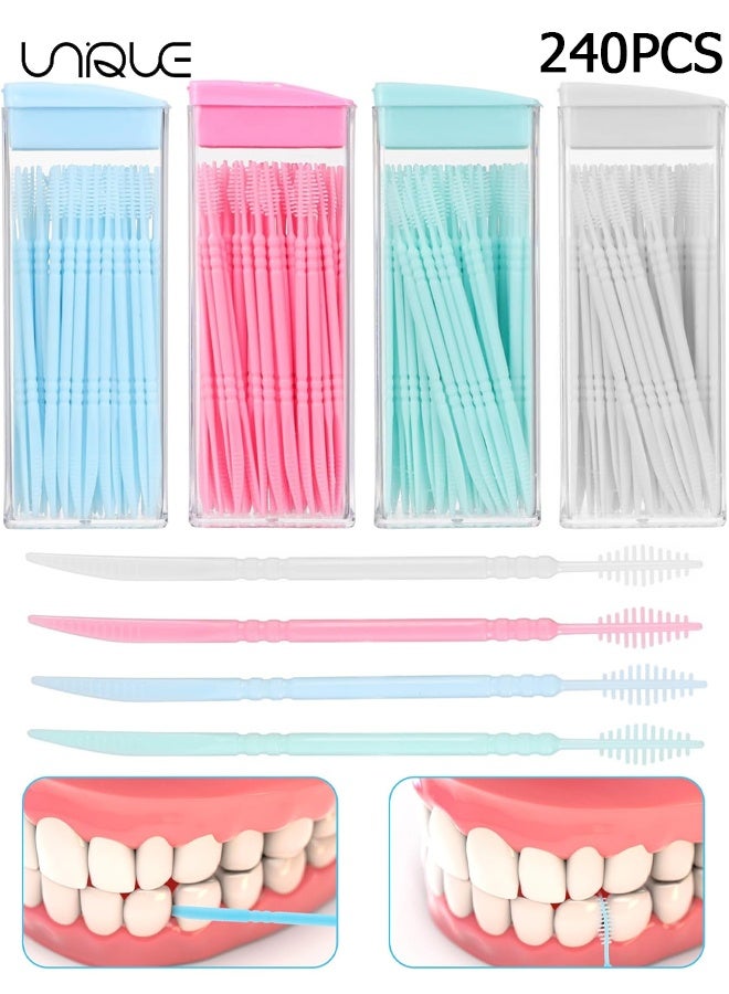 Unique 240PCS Double-Ended Toothpicks - 60Pcs/Box Plastic Toothpick - Disposable Toothpicks - 4 Colors - Portable Toothpicks - For Teeth Cleaning, Interdental Brush, Oral Care, Dental Cleaning Sticks - Image 1