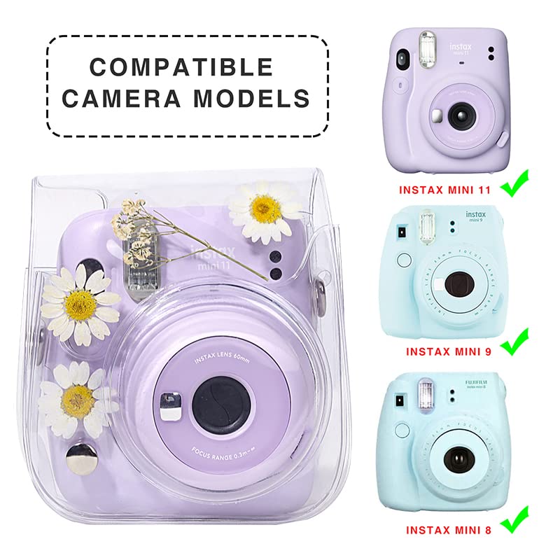 WOGOZAN Case For Fujifilm Mini 12/11/9/8 Instant Camera Protective Bag with Transparent Shoulder Strap(Real Flower - Transparent)(No Camera) - Image 3