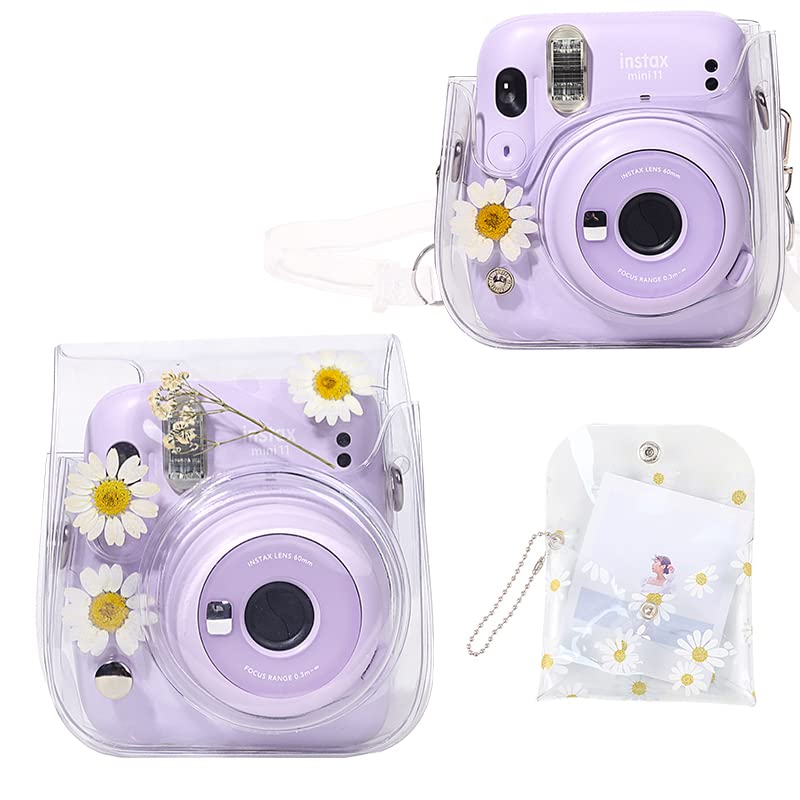 WOGOZAN Case For Fujifilm Mini 12/11/9/8 Instant Camera Protective Bag with Transparent Shoulder Strap(Real Flower - Transparent)(No Camera) - Image 1