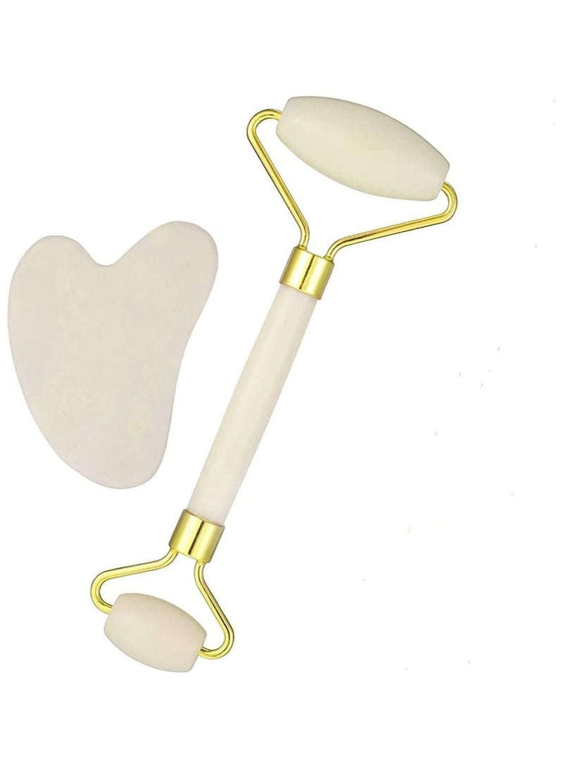 LIMOS Face Roller and Gua Sha Face Spa Facial Massage Kit for Face Care Slimming Face(White) - Image 1