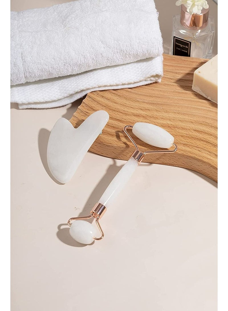 LIMOS Face Roller and Gua Sha Face Spa Facial Massage Kit for Face Care Slimming Face(White) - Image 3