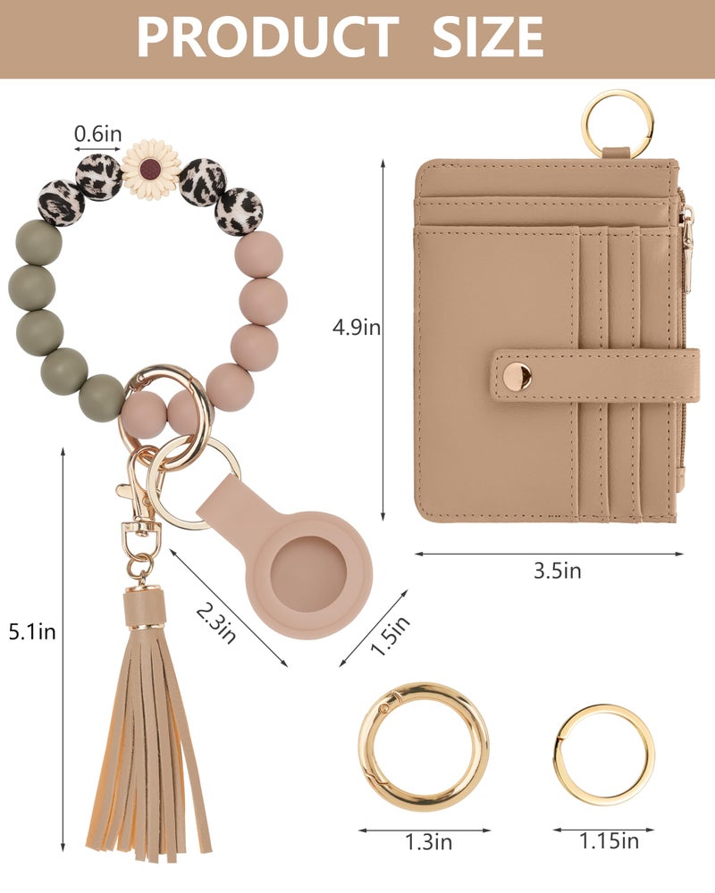 Sunpour Wristlet Wallets for Women Cute Keychain Wallet with AirTag Holder RFID Small Credit Card Holder Boho Beaded Wallet Keychain Wristlet(Camel) - Image 2