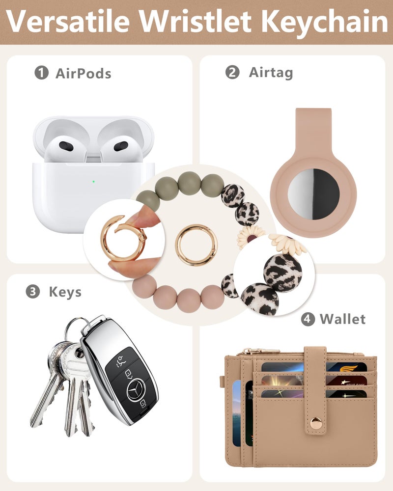 Sunpour Wristlet Wallets for Women Cute Keychain Wallet with AirTag Holder RFID Small Credit Card Holder Boho Beaded Wallet Keychain Wristlet(Camel) - Image 4