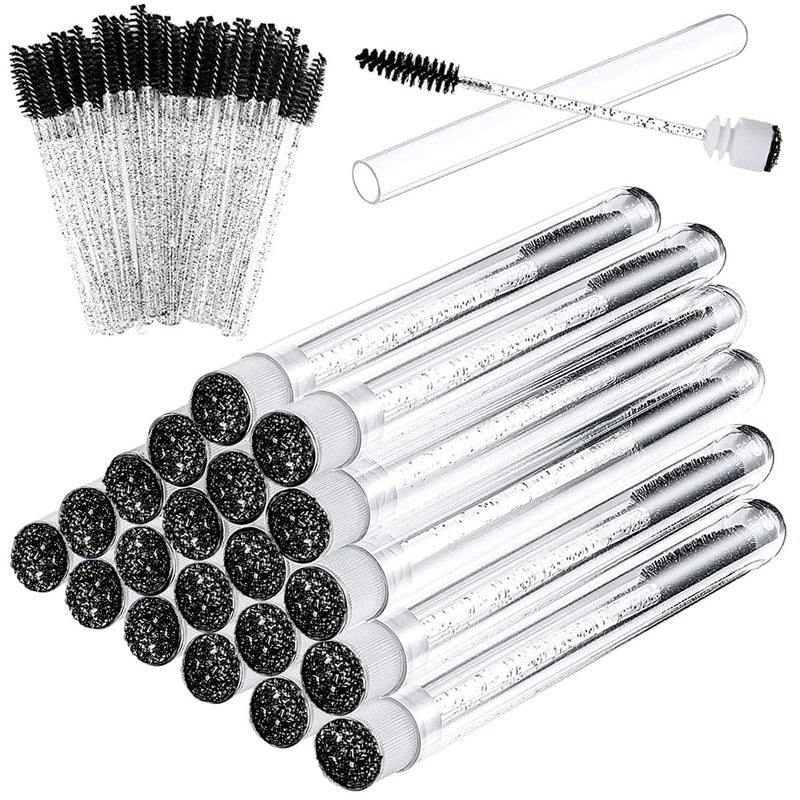 La Jolie Jasmin Mascara Brushes Tubes Set 70 Pieces Disposable Eyelash Brushes Replacement with 20 Pieces Empty Tubes for Eyelash Extension Lash Mascara Wand (Black Diamond) - Image 1
